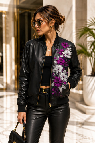 Black women leather jacket - black, women's
