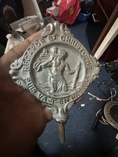 VINTAGE CAR BADGE .( DESMO , UNUSED ,St. Christopher, Chrome Plated Brass.1960s.