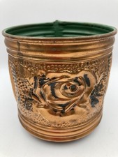 Vintage Copper Plant Pot Planter Embossed Floral Small Brass Feet Hand Made