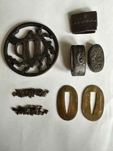 Copper tsuba sword fittings - sword,