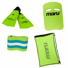MARU SWIMMING SET - SHORT FINS - BAG - PULL BUOY - KICKBOARD - GREEN 4PC