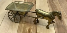 Vintage Solid Brass Horse & Cart / Buggy, 10 in.