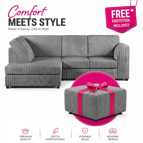 Corner sofa jumbo cord high - sofa, cord,high