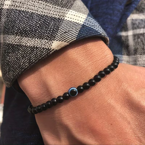 Evil eye bead elastic bracelet - bead,