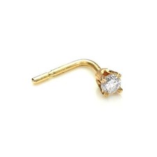 9ct Gold 0.02ct Square Diamond L-Shaped Nose Pin Stud / Studs