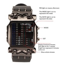 Binary Watch Crab Shape Binary Colorful LED Digital Display Silicone Strap E GF0