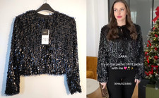 Zara Black Sequin Shard Relaxed Fit Short Jacket Size S Approx Fit Size 8 10