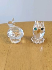 Crystal Owl and Toadstool with Snail Figurines (Not Swarovski)