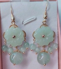 Jade Flower Earrings Gold Plated Drop Earrings Comes Gift Boxed A54