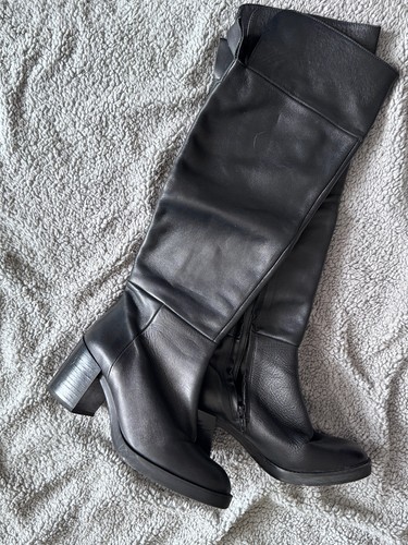 Zara black leather boots high - black,
