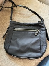 (193) Fiorelli Ladies Canvas Type Bag Faux Leather Strap Black Gold Hardwear