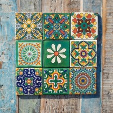9 AUTHENTIC MEXICAN TILES Large FRIDA9 MIX