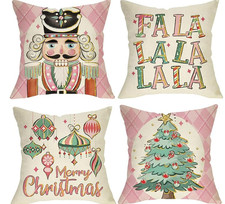 Shabby Chic Pink Christmas Pillow Covers Set of 8 | 18x18 Throw Cushion Covers