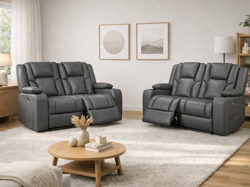 Grey leather electric recliner - grey,