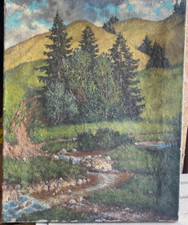 Oil Painting Um 1900 Stream IN Hillier Landscape At Hang With Fir Insel