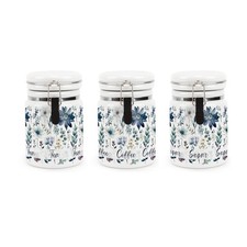 Ceramic Clip-Lid Blue Flowers Canisters - Floral Tea, Coffee & Sugar Containers