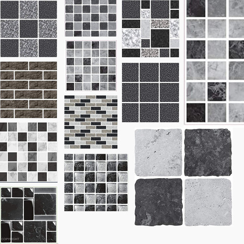 Black mosaic stone tile - black,