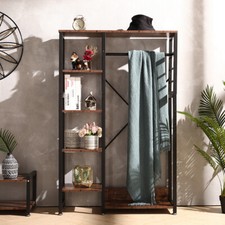 Rustic Open Wardrobe Clothes Rail Bedroom Clothes Storage Shelves Display Unit