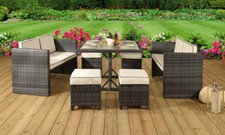 7PC Rattan Garden Patio Furniture Set - 2 Sofas, 4 Stools & Dining Table