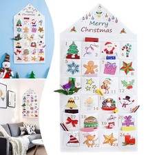 24Pockets Fill-Your-Own Fabric Advent Calendar Xmas Up Hanging Pocket Decor