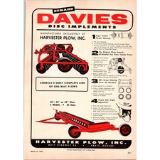 Harvester Plow Inc. Davies Disc Implements Pratt KS 1960 Ad SI16