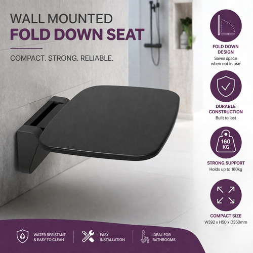 Fold down shower - seat, wall