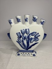 Delftware Delft Blue Tulip 5-Finger Fan Bud Vase Holland