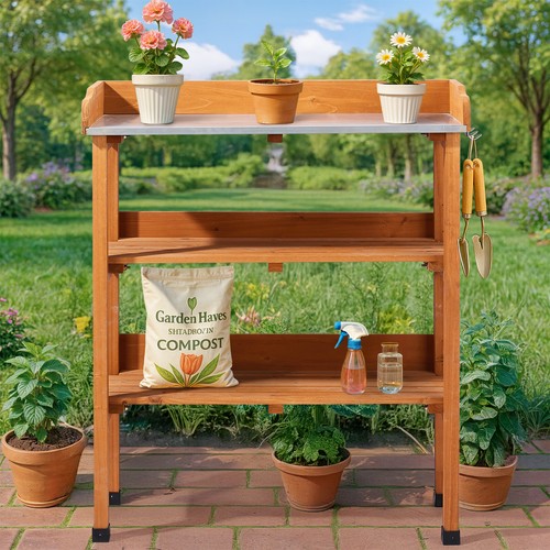 Wooden potting table flower - wooden,