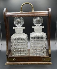 Vintage Wooden Oak Decanter Holder Tantalus For 2 Decanters No Key