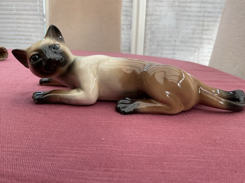 Ceramic siamese cat lying down - ceramic,