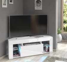 Corner TV Unit Stand 125cm White Gloss &Matt Led Lights Milano 05