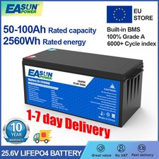 Easun 24V 100Ah LiFePO4 Lithium Battery 100A BMS Solar Motorhome Boat RV 6000+