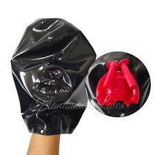 Latex Hood with Teeth Gag&Nasal Tube Rubber Mask Back Zip Fetish BDSM Cosplay UK