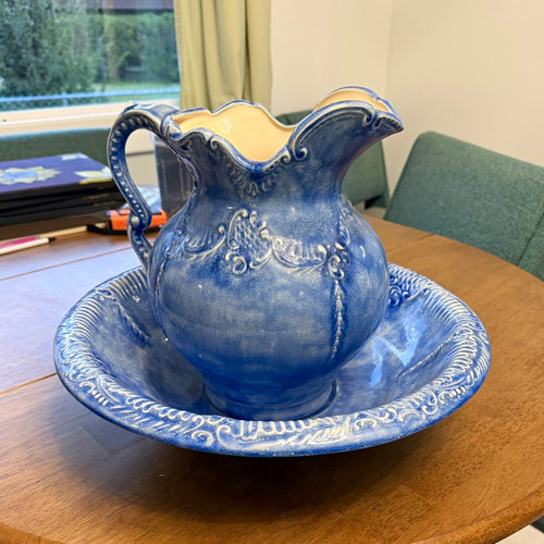 Blue white ceramic - white, pitcher