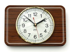 Vintage 27cm Japy Formica Wall Clock - French Retro Mid Century Atomic Wooden