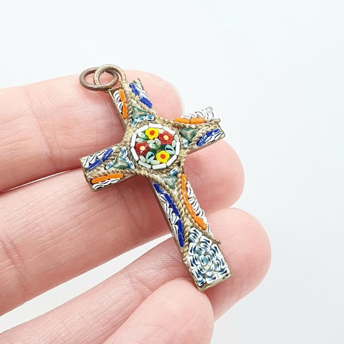 Antique micromosaic crucifix - antique,