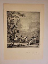 Old Vintage Print John Wootton Hounds in a Landscape