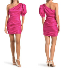 Ronny Kobo Mini Dress Womens Small Pink Polyester Nadia Ruched One Shoulder NWT