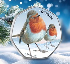 Christmas robin 50p shaped coin, commemorative edition Winter