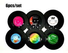 6 Pack Retro Record Coaster Wooden