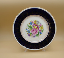 Vintage SOHO POTTERY AMBASSADOR WARE BLUE FLORAL BANDS GOLD TRIM DINNER PLATE