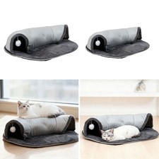 Hide and Seek Cat Tunnel with Bed, Foldable for Cats/Rabbit/Dog Play Tunnel Toys