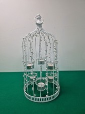 Large White Metal Hanging Tealight Birdcage Candle Holder A/F