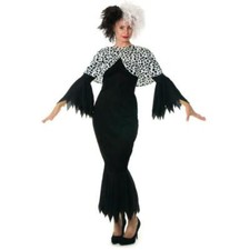 Evil Madame Cruella De Ville Costume Womens & Wig Halloween Fancy Dress Outfit