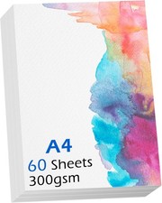 Watercolour Paper A4 x 60 Sheets, 140 lb 300 GSM Natural Cotton Paper Student Gr