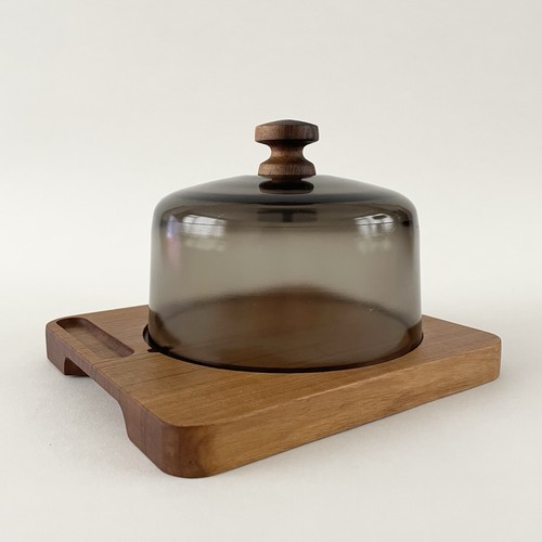 Vintage smoked glass teak - smoked, glass/teak