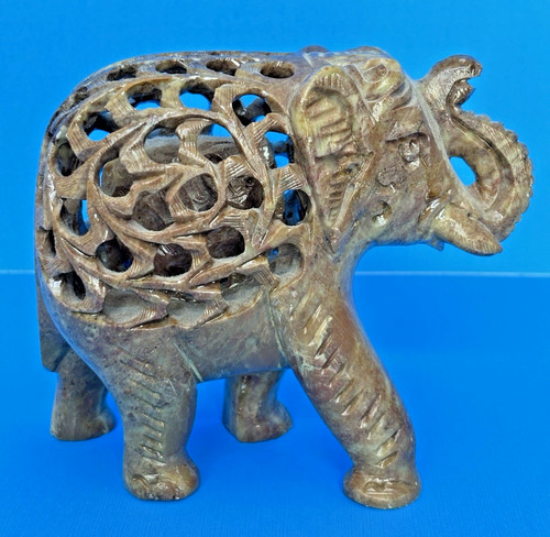 Hand carved elephant with baby - carved,