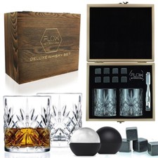 Whisky Glasses Gift Set, Whisky Stones, Ice Ball Moulds, Ice Tongs, Gift Box