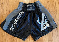 Muay Thai Kickboxing Custom Shorts Adult Size Medium MMA Boxing Black Silver