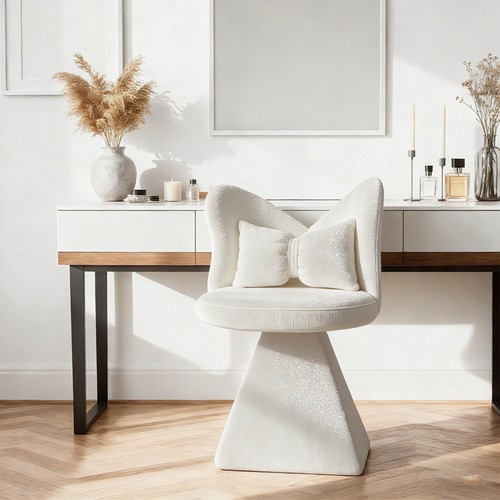 White velvet swivel vanity - white,